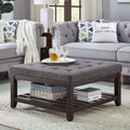Large Square Upholstered Tufted Linen Ottoman Coffee Table - Versatile