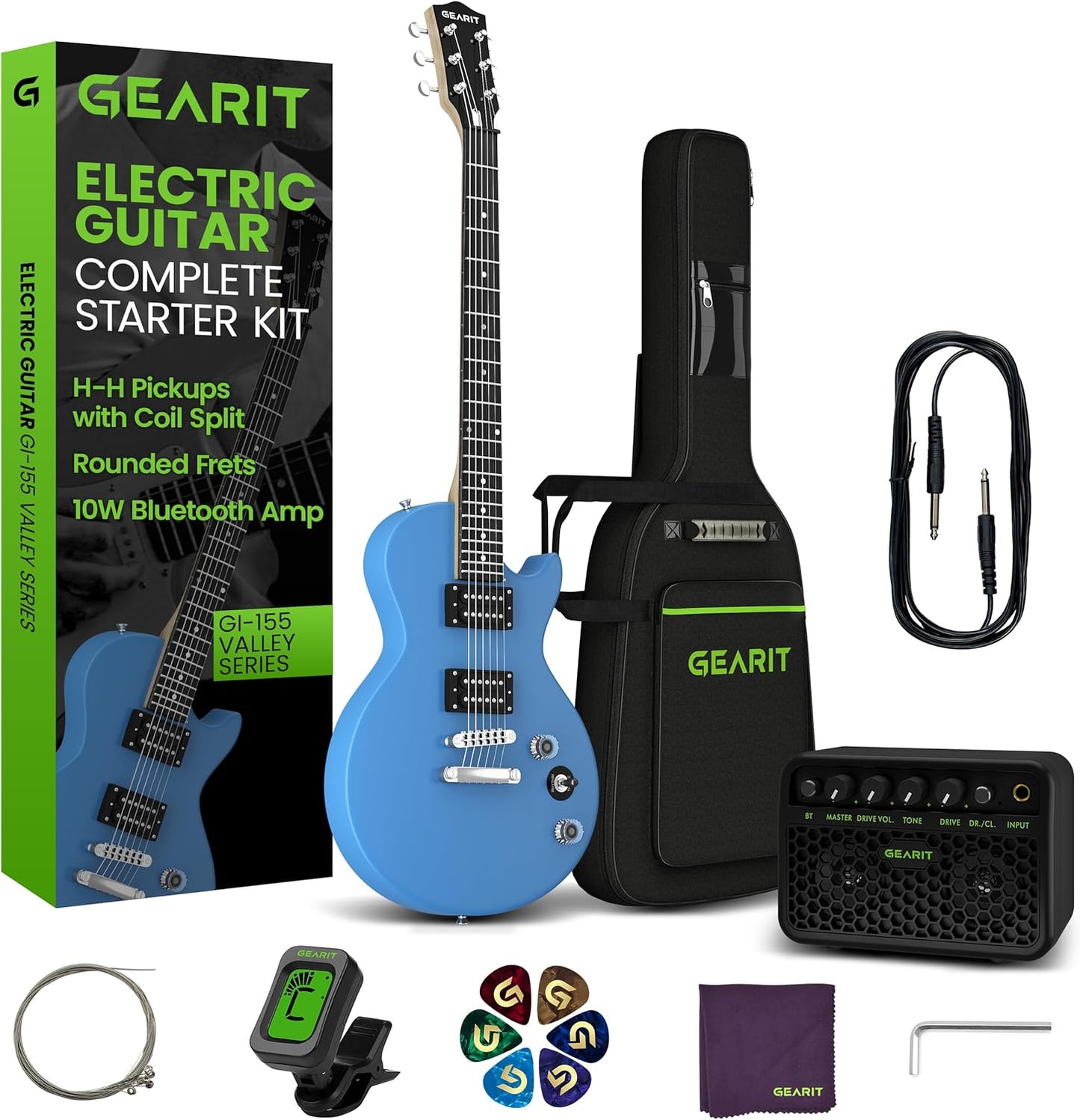GEARit GI-155 Electric Guitar Set - H-H Pickups, All-Inclusive Starter Kit, Amplifier - Blue