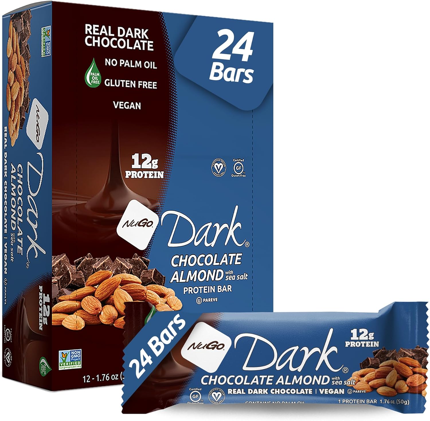 NuGo Dark Chocolate Almond Protein Bar - Vegan & Gluten Free