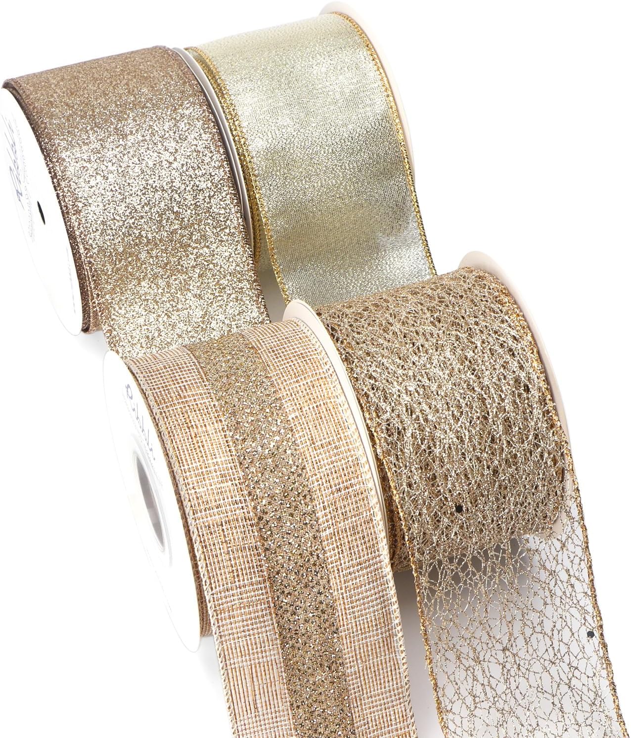 Ribbli Champagne Gold Wired Ribbon for Crafts and Decorations