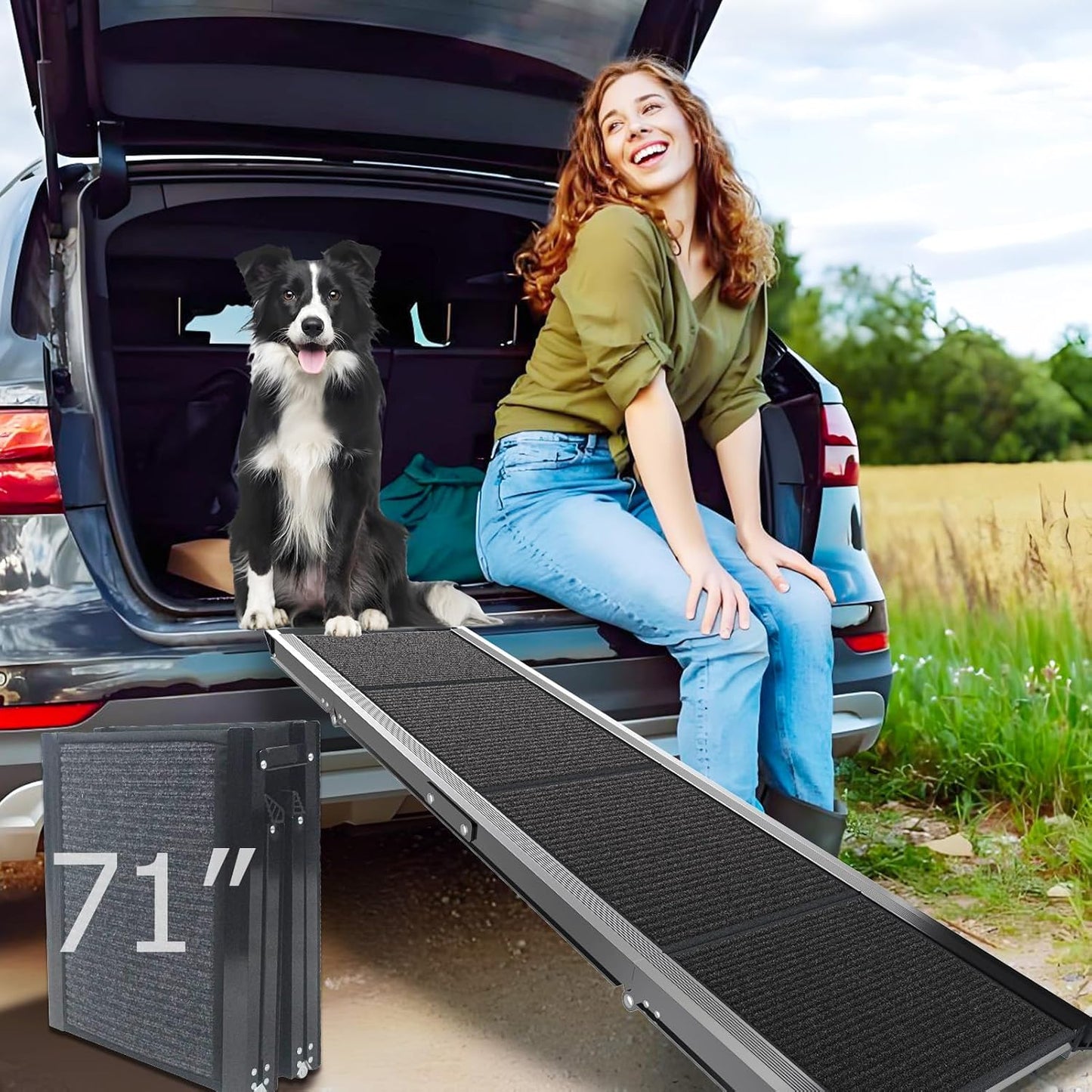Dog Ramp for Cars and Trucks - Heavy Duty Foldable Design