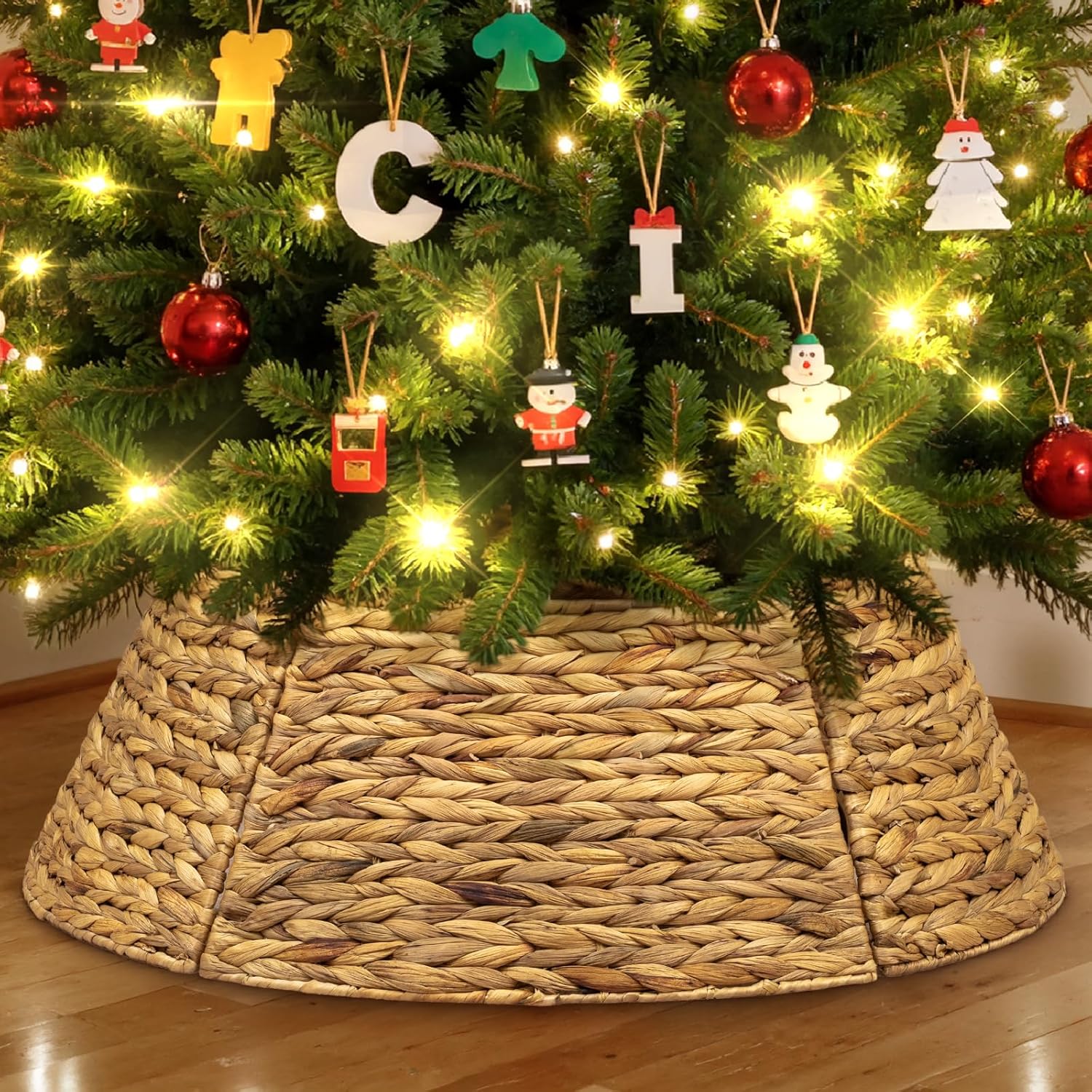 Natural Rattan Christmas Tree Collar 36 inch for Holiday Decor