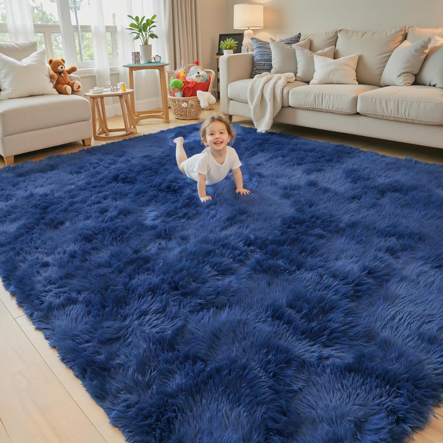 5x8 Navy Blue Shag Area Rug for Living Room and Bedroom Decor