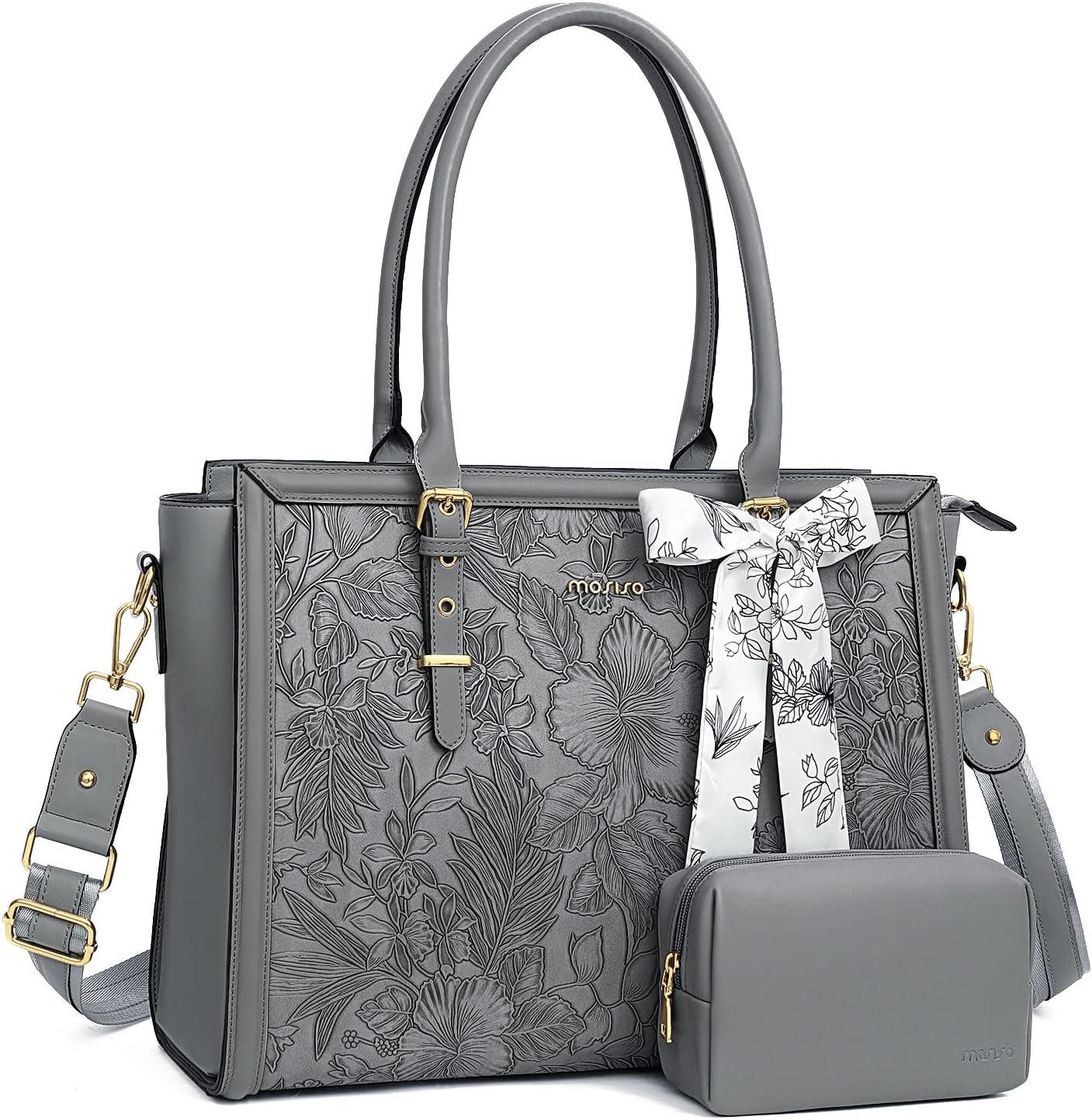Stylish PU Leather Laptop Bag for Women with Hibiscus Design