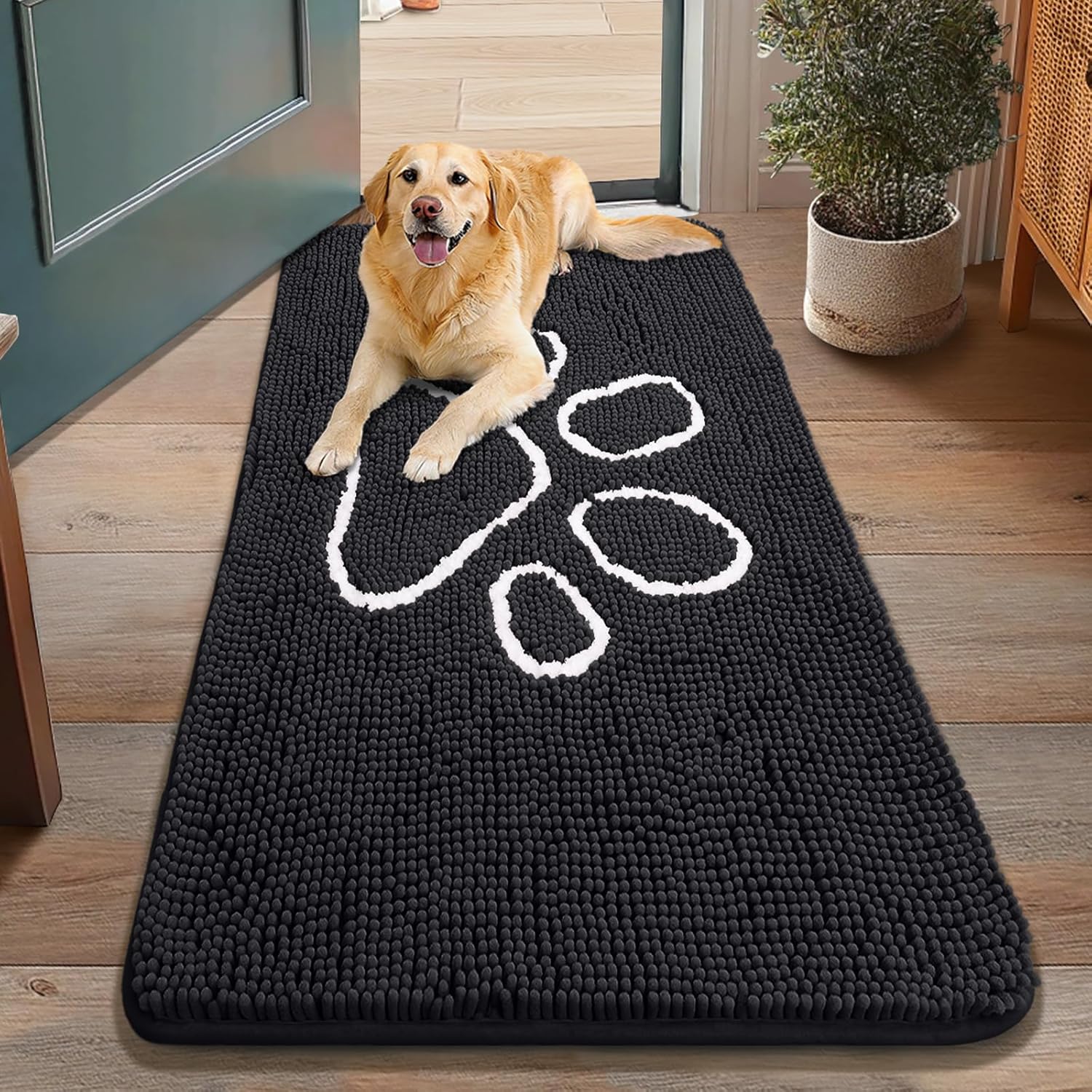 Smiry Dog Door Mat for Muddy Paws - Absorbent Chenille Rug