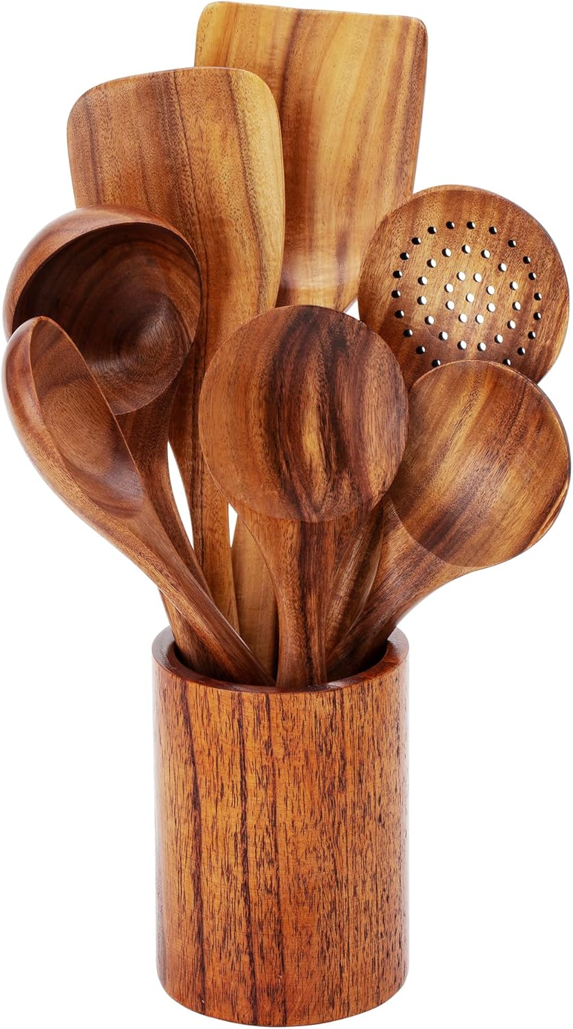 FJNATINH Wooden Spoons for Cooking - 8 Pcs Nonstick Set