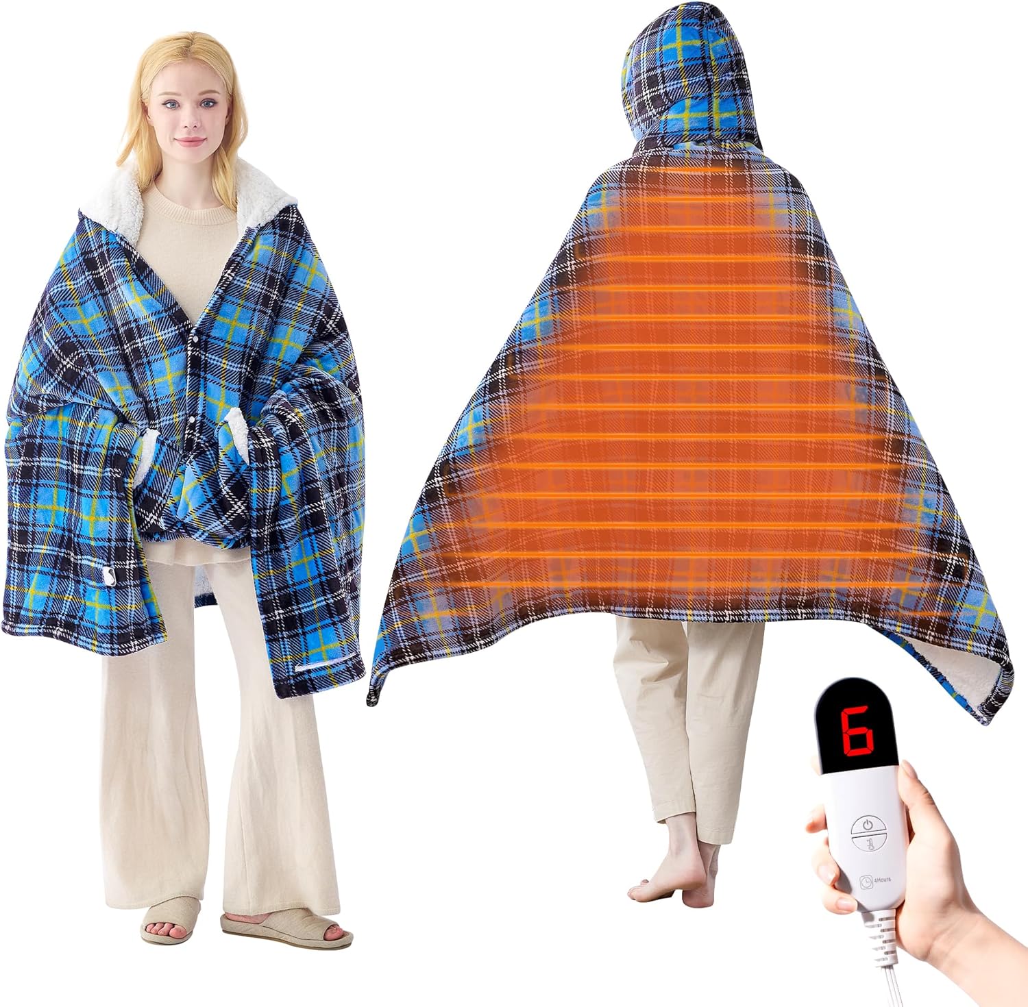 Wearable Heated Shawl with Hood & Pockets for Cozy Comfort