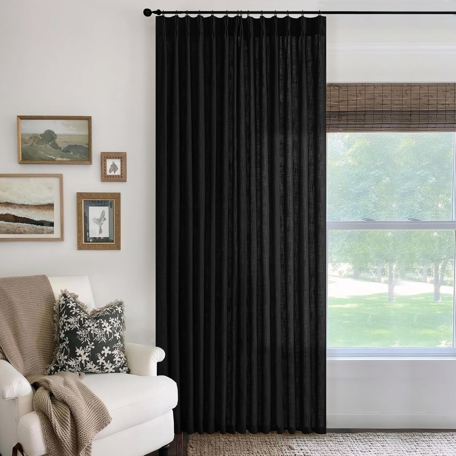 Black Pinch Pleat Linen Curtains for Elegant Home Decor