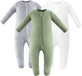 Owlivia Organic Cotton Baby Pajamas 3-Pack Zip Front Footed Sleepers