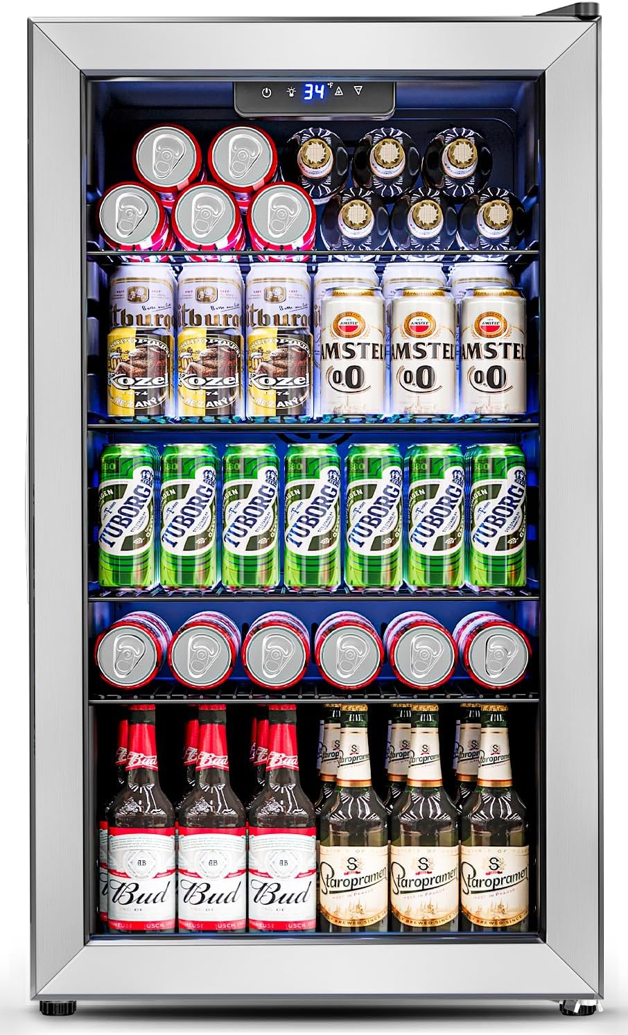 3.2 Cu.Ft Mini Fridge with Glass Door for Drinks and Beverages