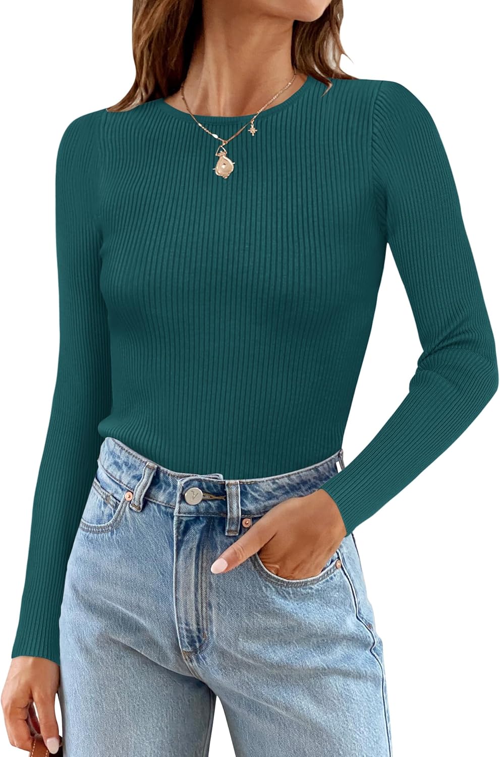 ZESICA Women's Long Sleeve Crewneck Knit Sweater for Fall Fashion