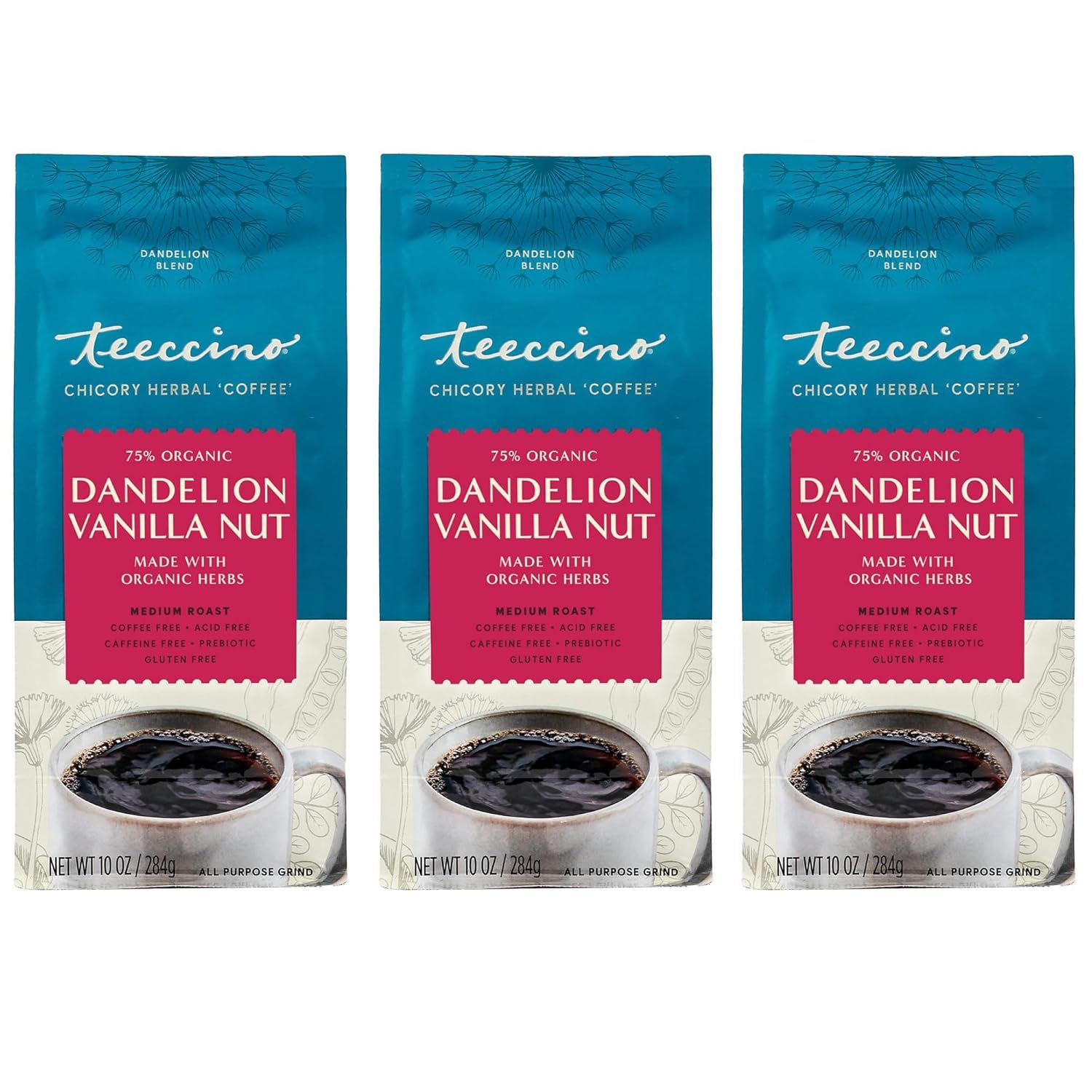 Teeccino Dandelion Vanilla Nut Herbal Coffee - Caffeine-Free Delight