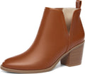 Coutgo Womens Cut Out Ankle Boots Chunky Stacked Heel Almond Toe