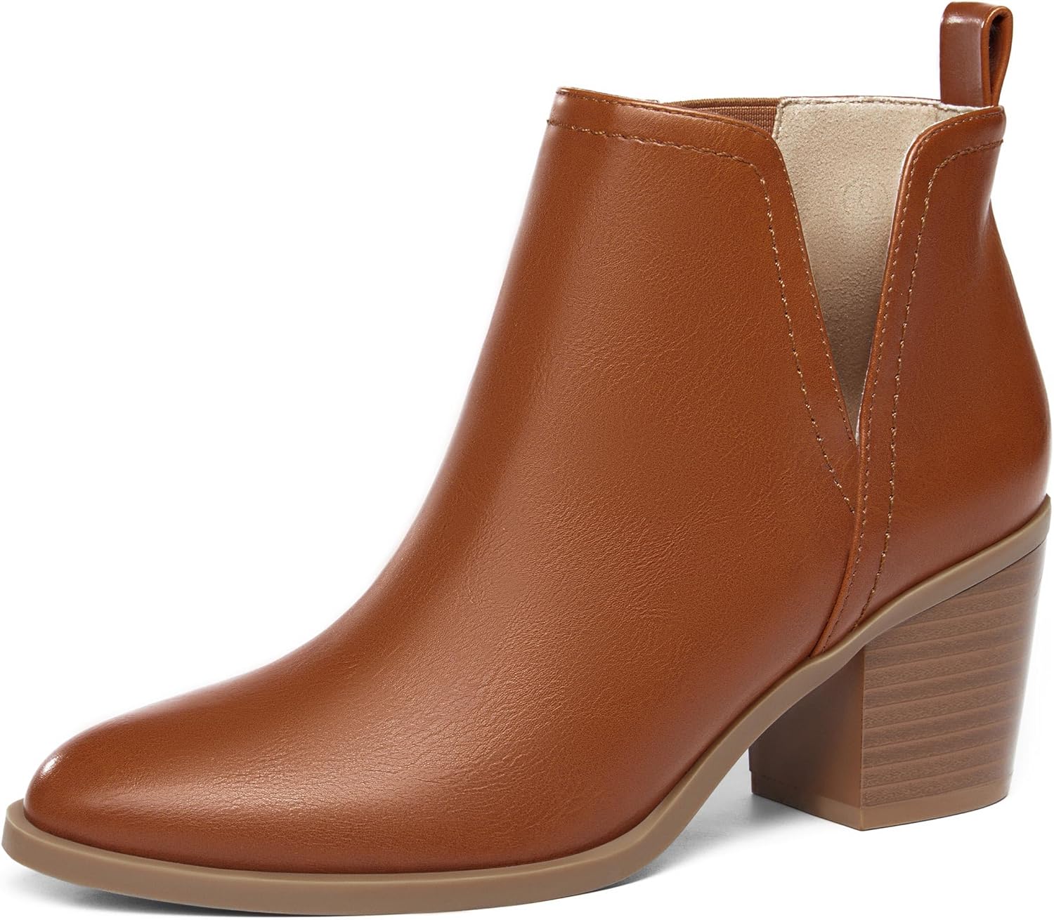 Coutgo Womens Cut Out Ankle Boots with Chunky Stacked Heel