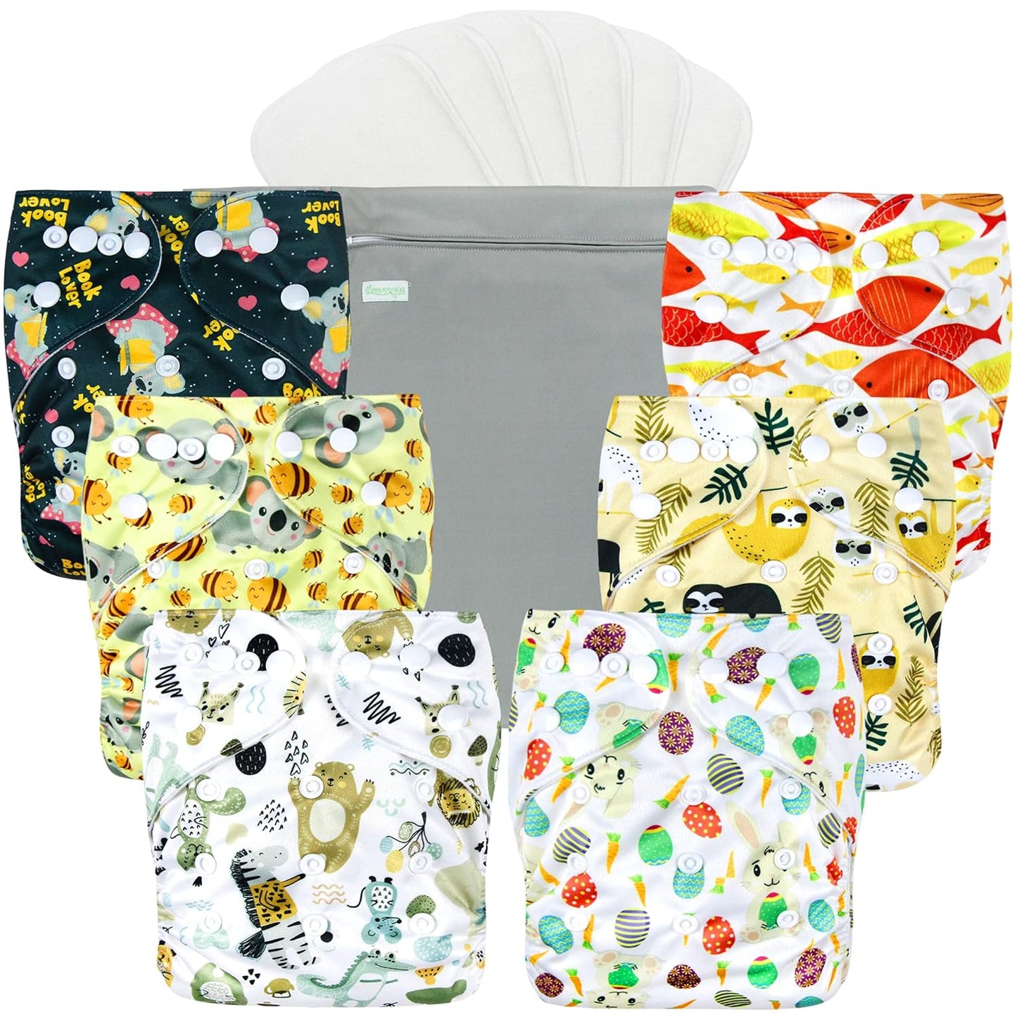 Wegreeco Cloth Diapers 6 Pack with Inserts & Wet Bag for Babies