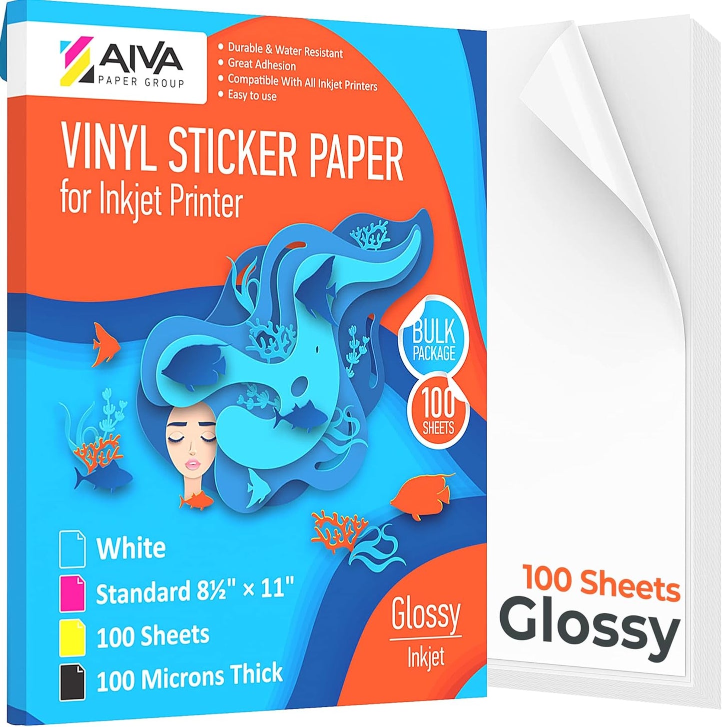 Printable Vinyl Sticker Paper for Inkjet Printers - 100 Sheets