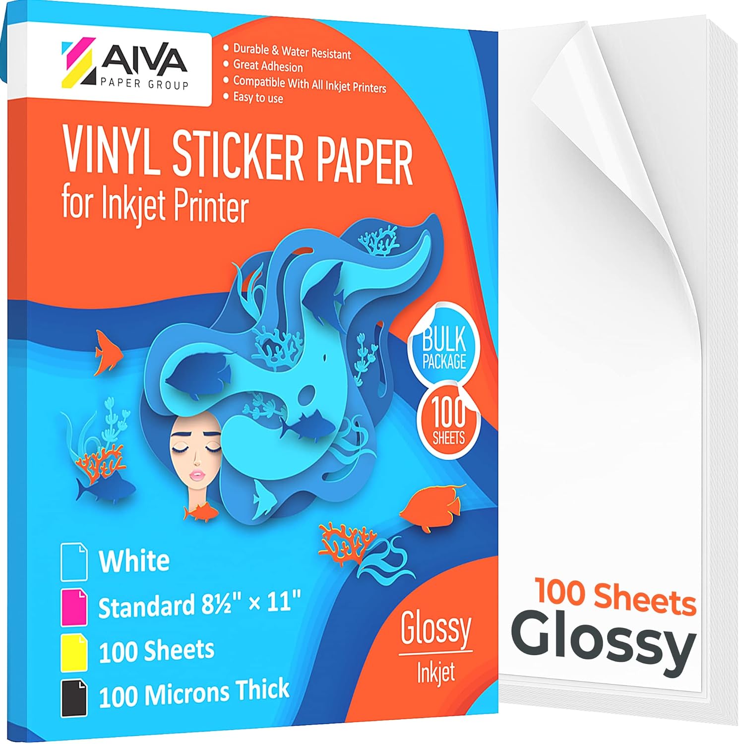 Printable Vinyl Sticker Paper for Inkjet Printers - 100 Sheets