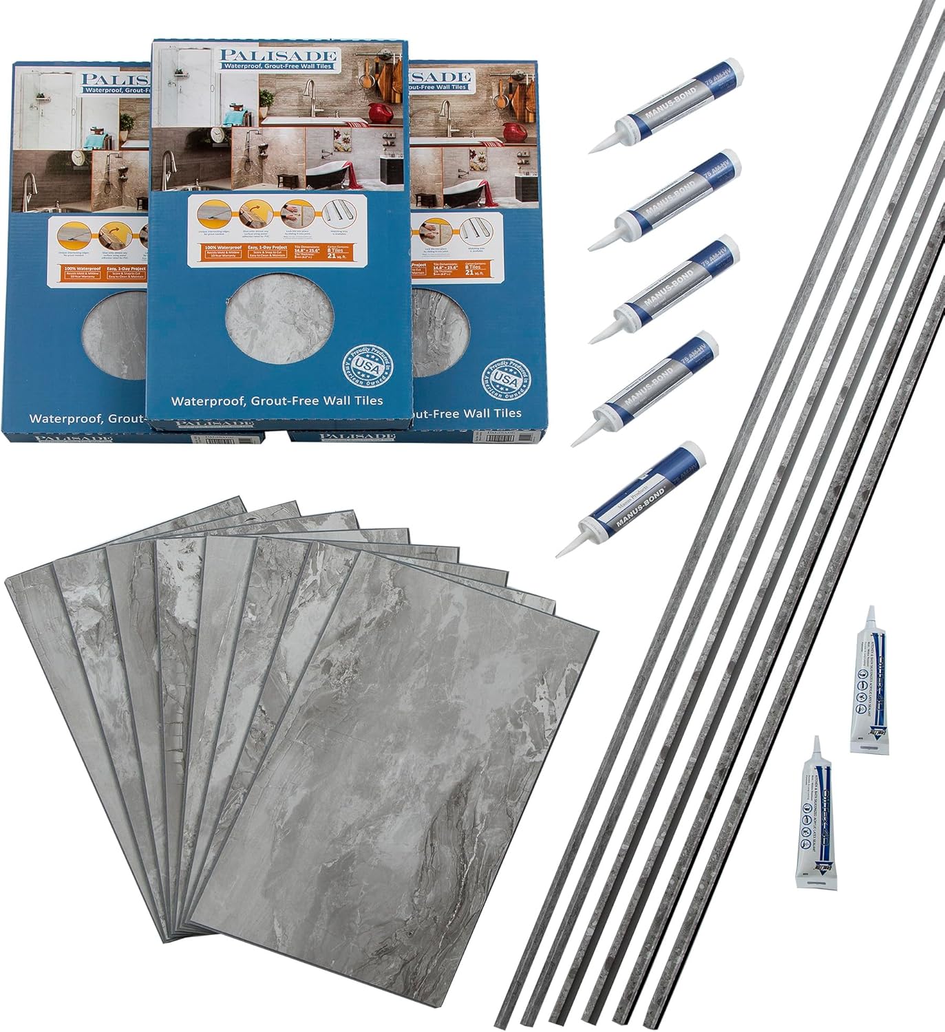 Palisade Interlocking Vinyl Tile Shower Kit in Smoky Sky Color