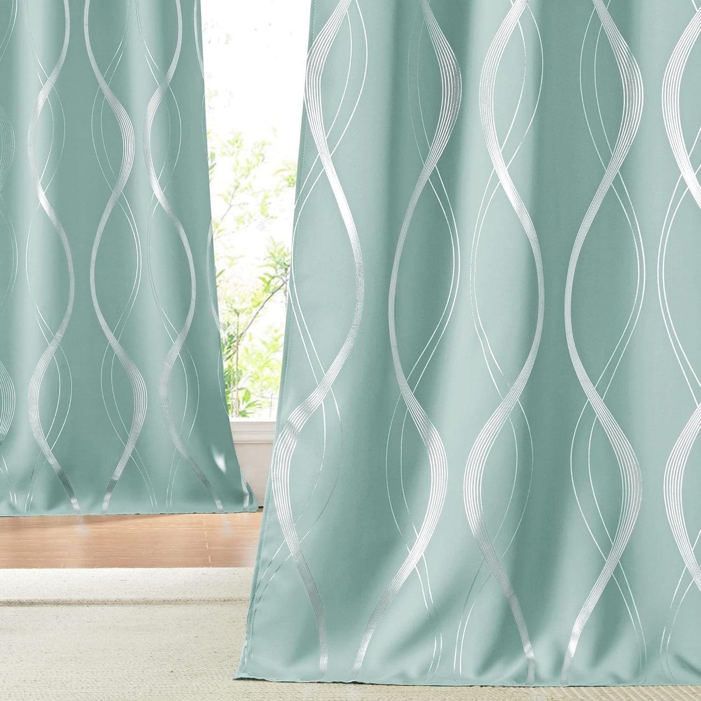 NICETOWN Aqua Blue Floral Blackout Curtain Panels for Home
