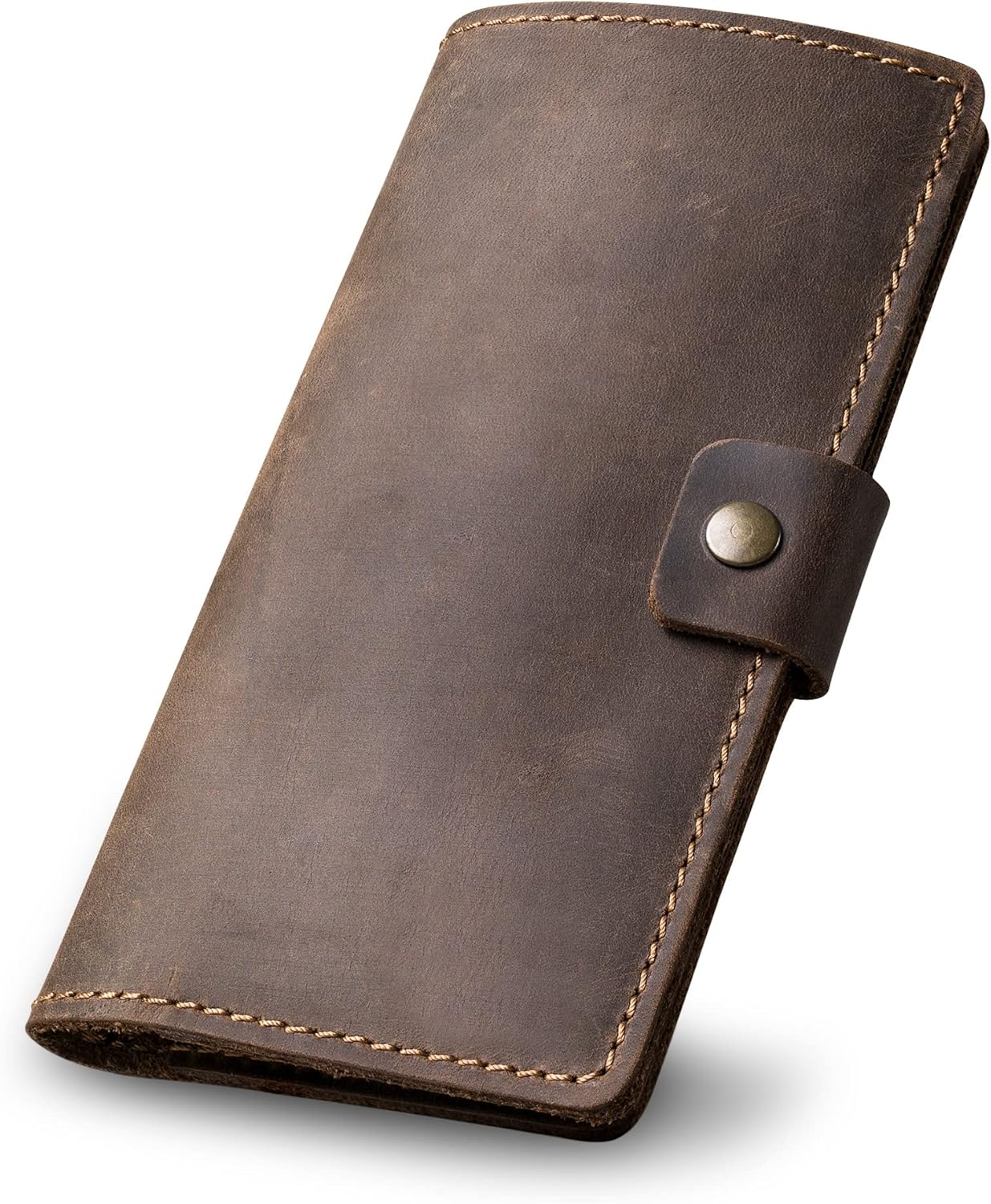 PEGAI Handmade Minimalist Checkbook Cover in Distressed Leather