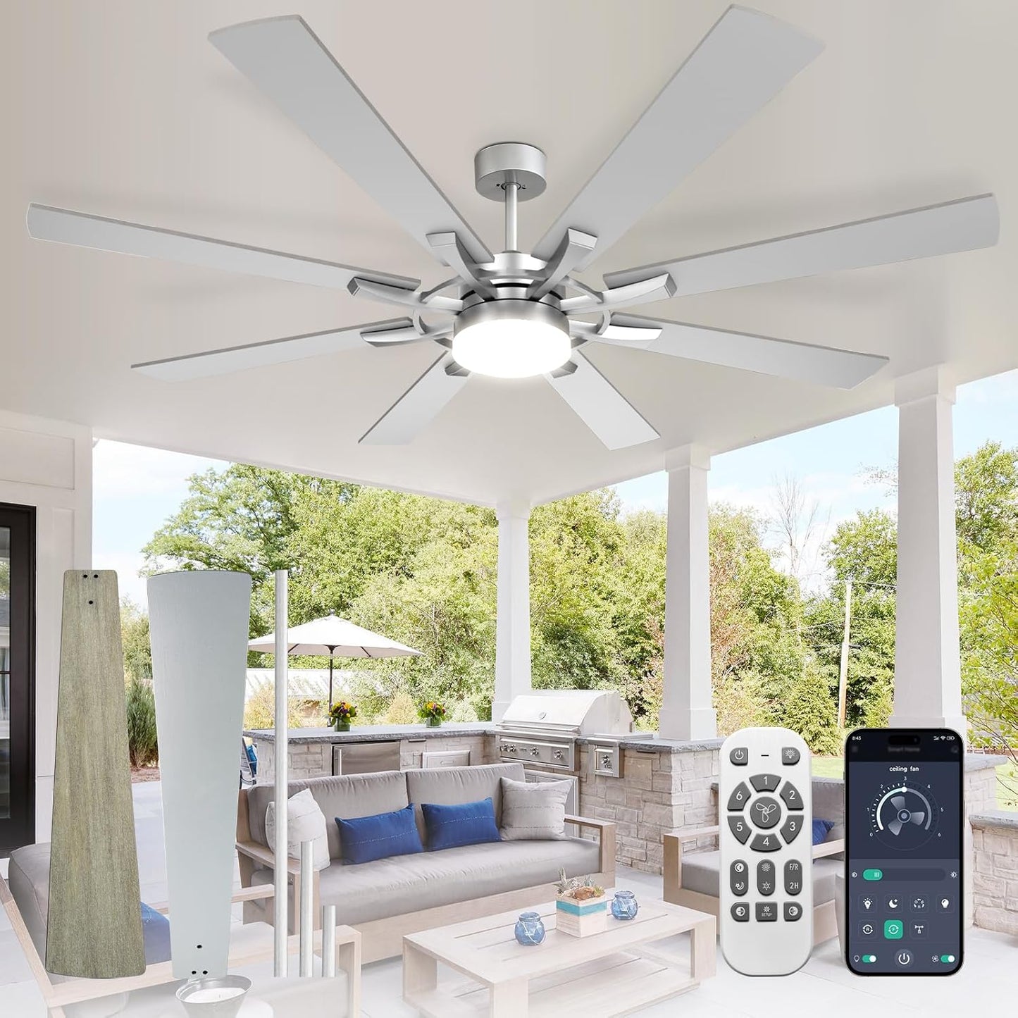 72-Inch Ceiling Fan with Light: Modern 8-Blade Design for Comfort
