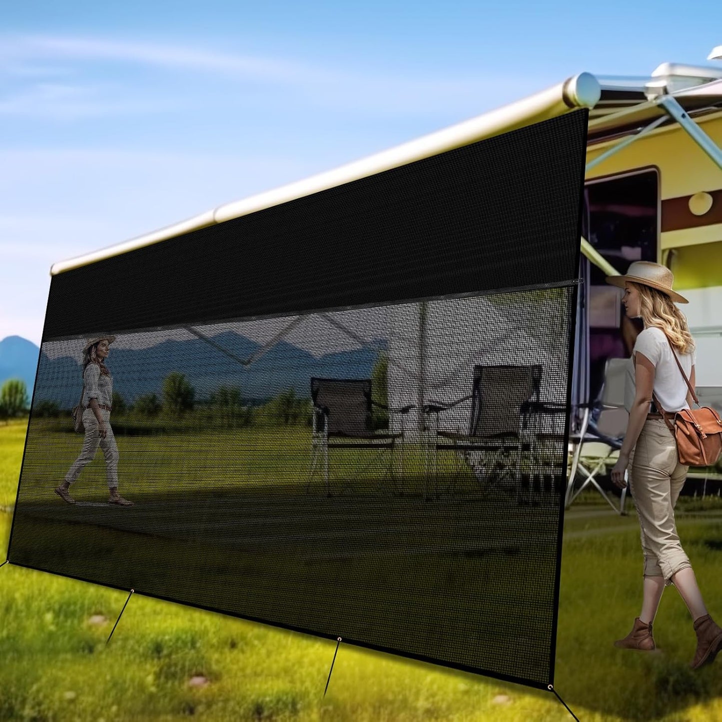 RV Awning Shade Screen with Zipper for Ultimate Sun Protection