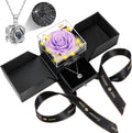 Preserved Light Purple Real Rose with Heart Necklace for Her