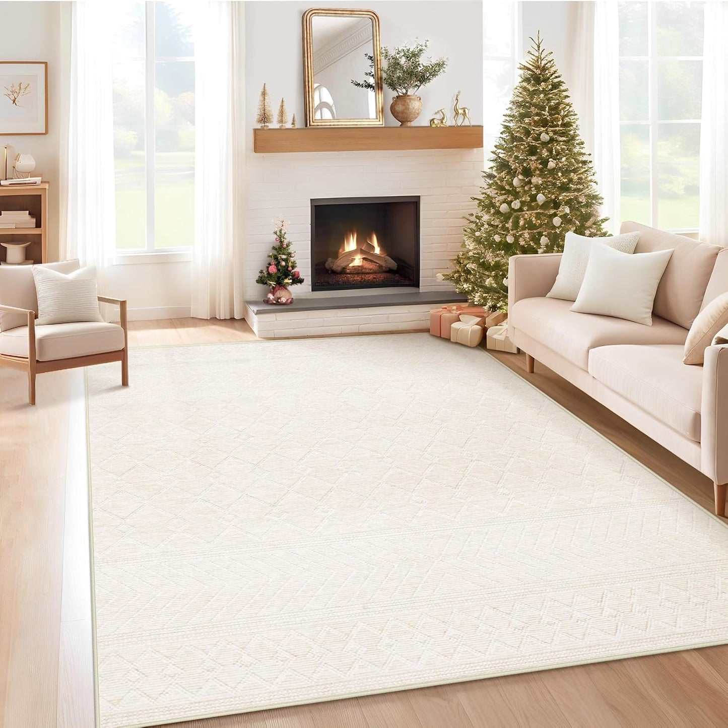 6x9 Area Rug Living Room: Washable Boho Geometric Design