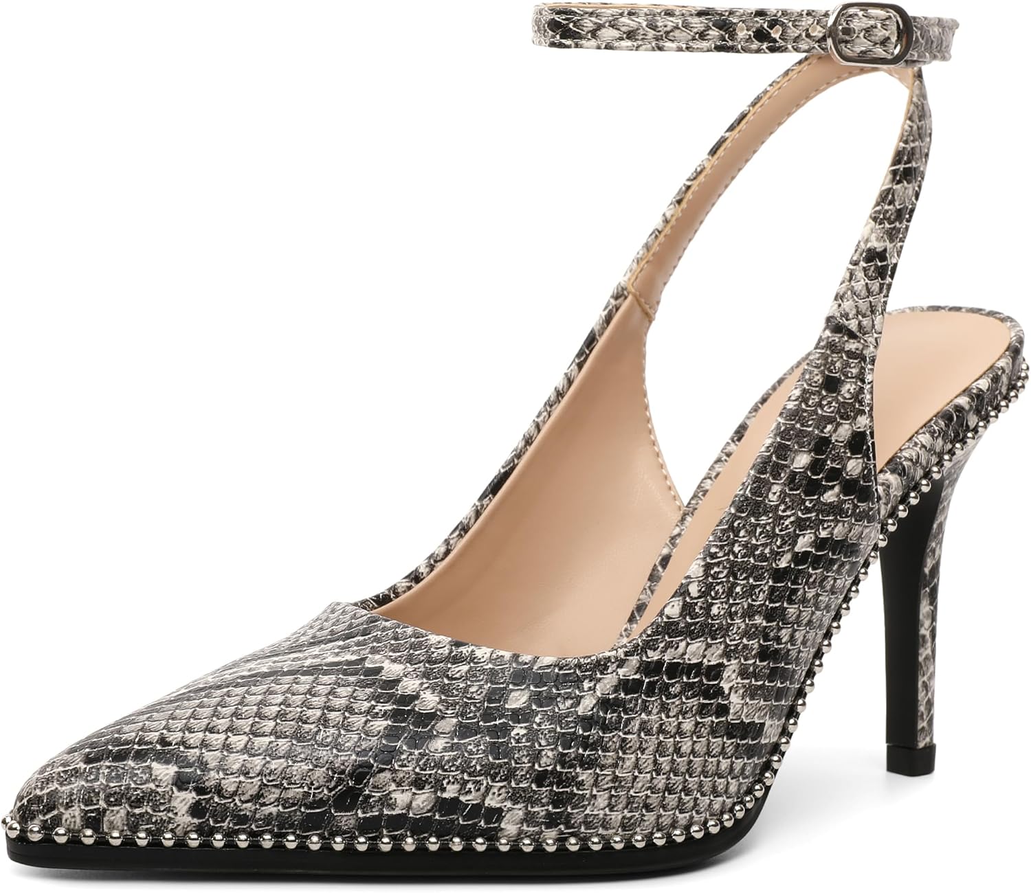 Snakeskin Slingback Heels for Women - Elegant Ankle Strap Pumps