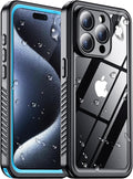 iPhone 15 Pro Waterproof Case 360 Full Body Protection - Clear Blue
