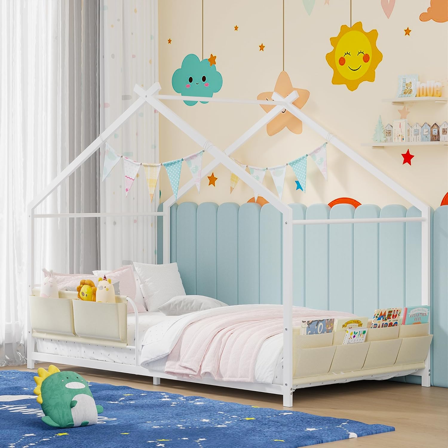 Timy House Shape Twin Size Montessori Bed for Kids - White