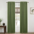 Olive Green Grommet Linen Blackout Curtains 52x90 in - Full Darkening
