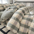 Green Plaid Duvet Cover Queen Soft Cotton Grid Plaid Bedding Set