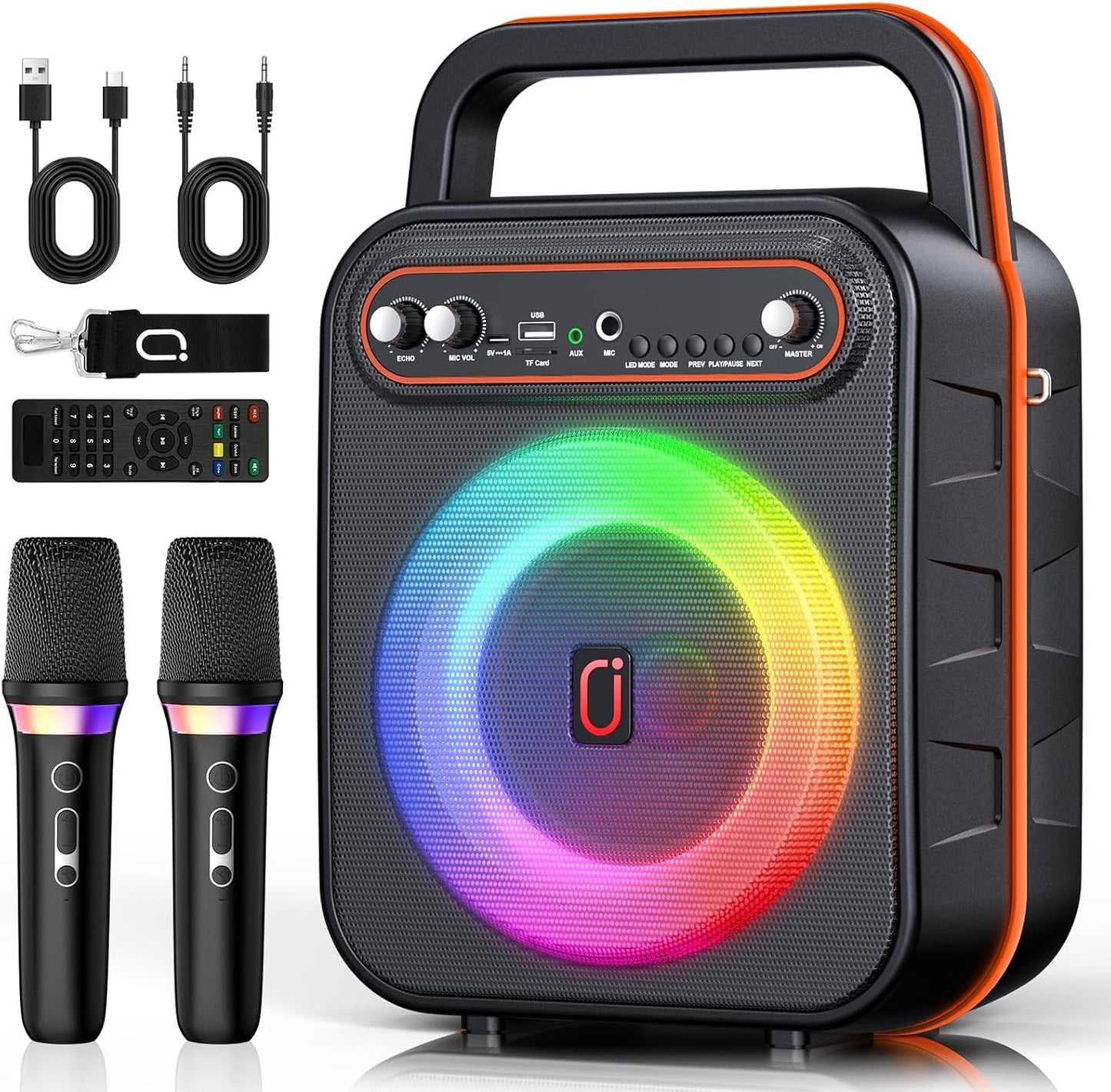 Wireless Mic Karaoke Machine with RGB Lights