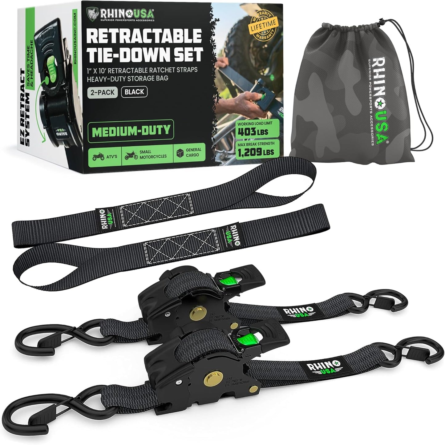 Rhino USA Retractable Ratchet Straps for Heavy Duty Use