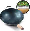 Mammafong Preseasoned Flat Bottom Carbon Steel Wok for Cooking