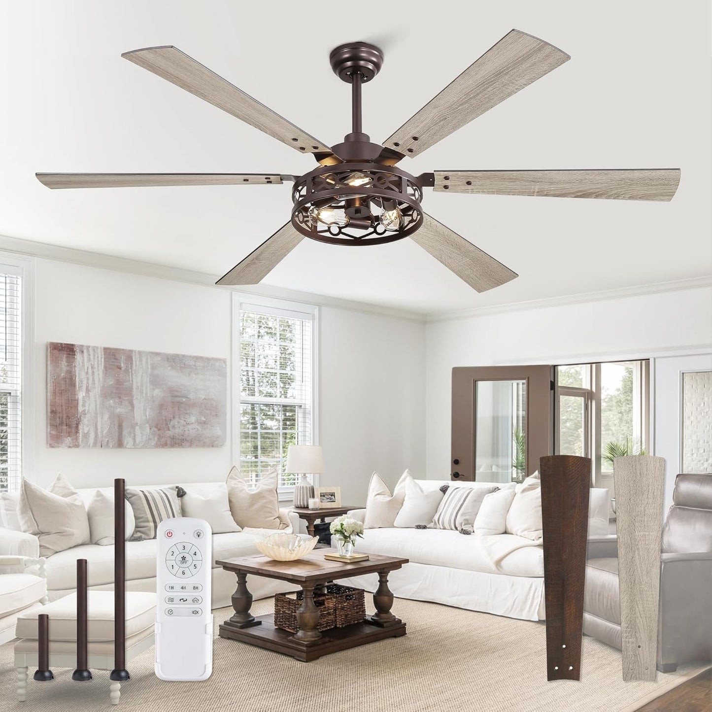 65 Inch Ceiling Fan with Lights for Large Rooms and Patios