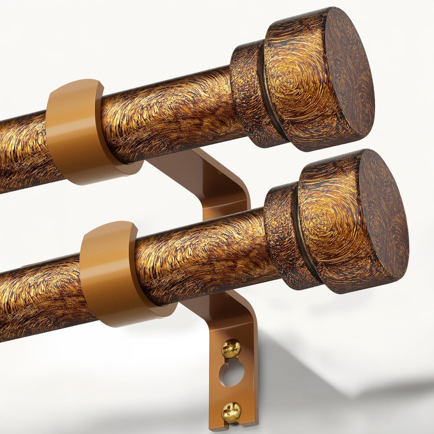 Retro Gold Curtain Rods Set for Windows 28 to 48 Inches Adjustable
