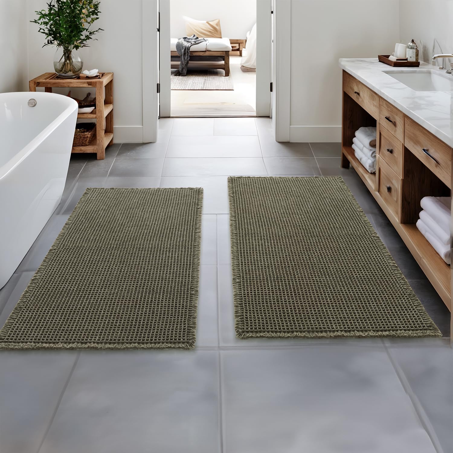 MIULEE Set of 2 Waffle Bathroom Runner Rugs for Cozy Spaces
