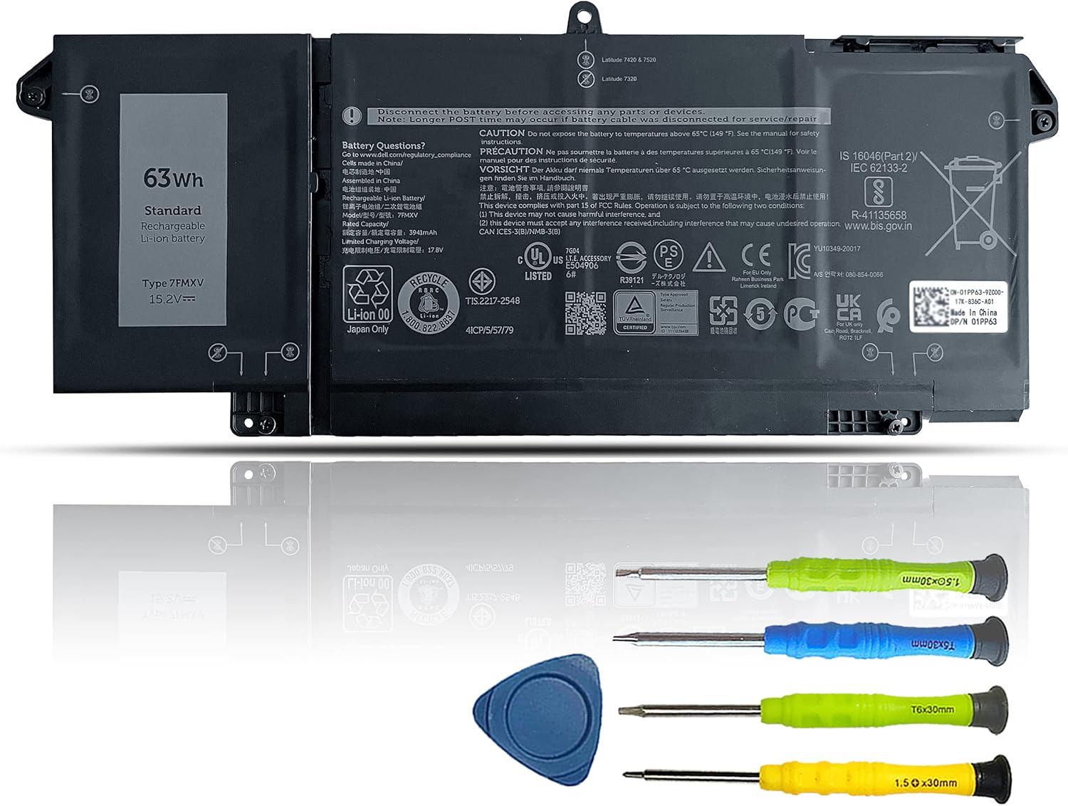 7FMXV Laptop Battery Replacement for Dell Latitude Series 63Wh