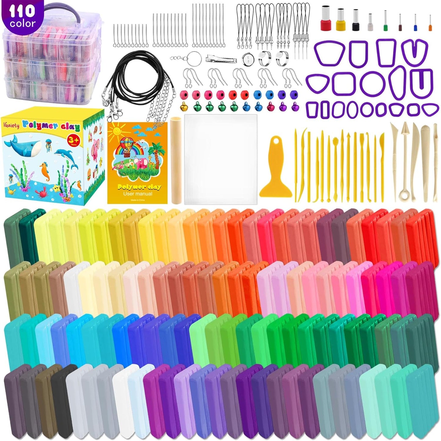 Polymer Clay 110 Colors Kit for DIY Crafting and Jewelry Making