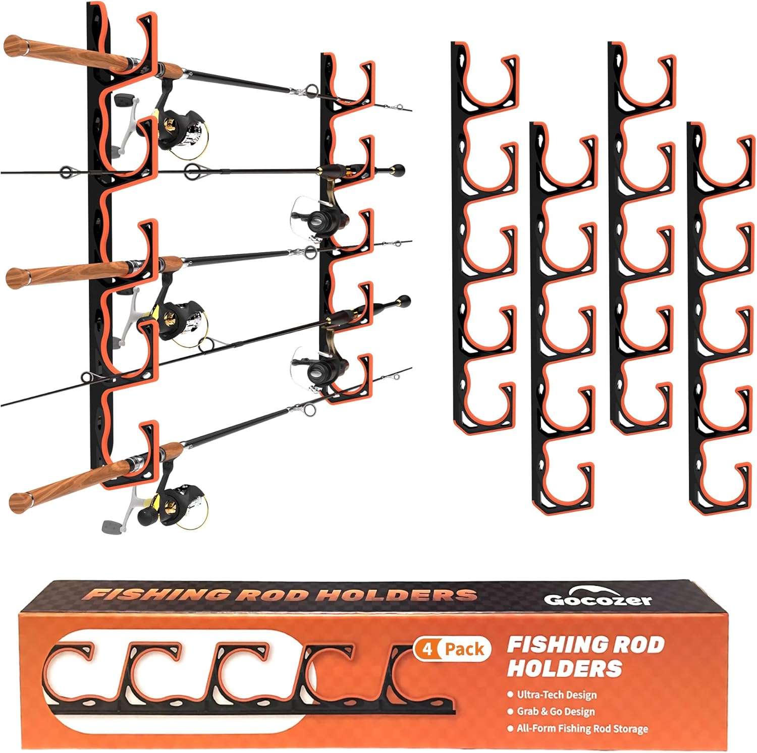 Ultimate Garage Fishing Rod Storage Solution - 4 Pack