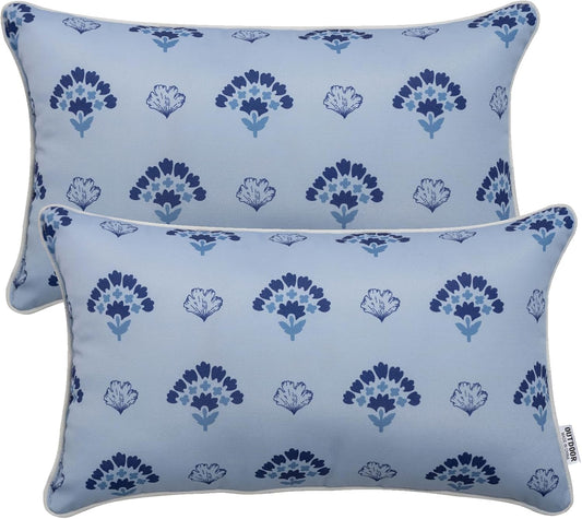 Pack of 2 Waterproof Outdoor Lumbar Pillows for Patio Use
