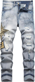 Baylvn Men's Designer Straight Slim Fit Patchwork Jeans - Trendy No