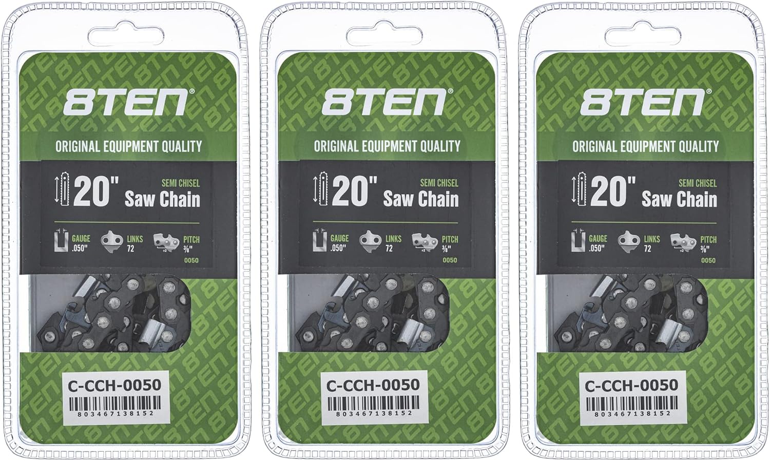 8TEN Semi Chisel Chainsaw Chain 20 Inch for Husqvarna and Stihl