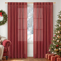 Red Linen Curtains 80 in Length Light Filtering Drapes - 2 Panels