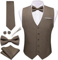 Mens Linen Vest Set with Tie & Bow Tie - Complete 6PC Wedding Look