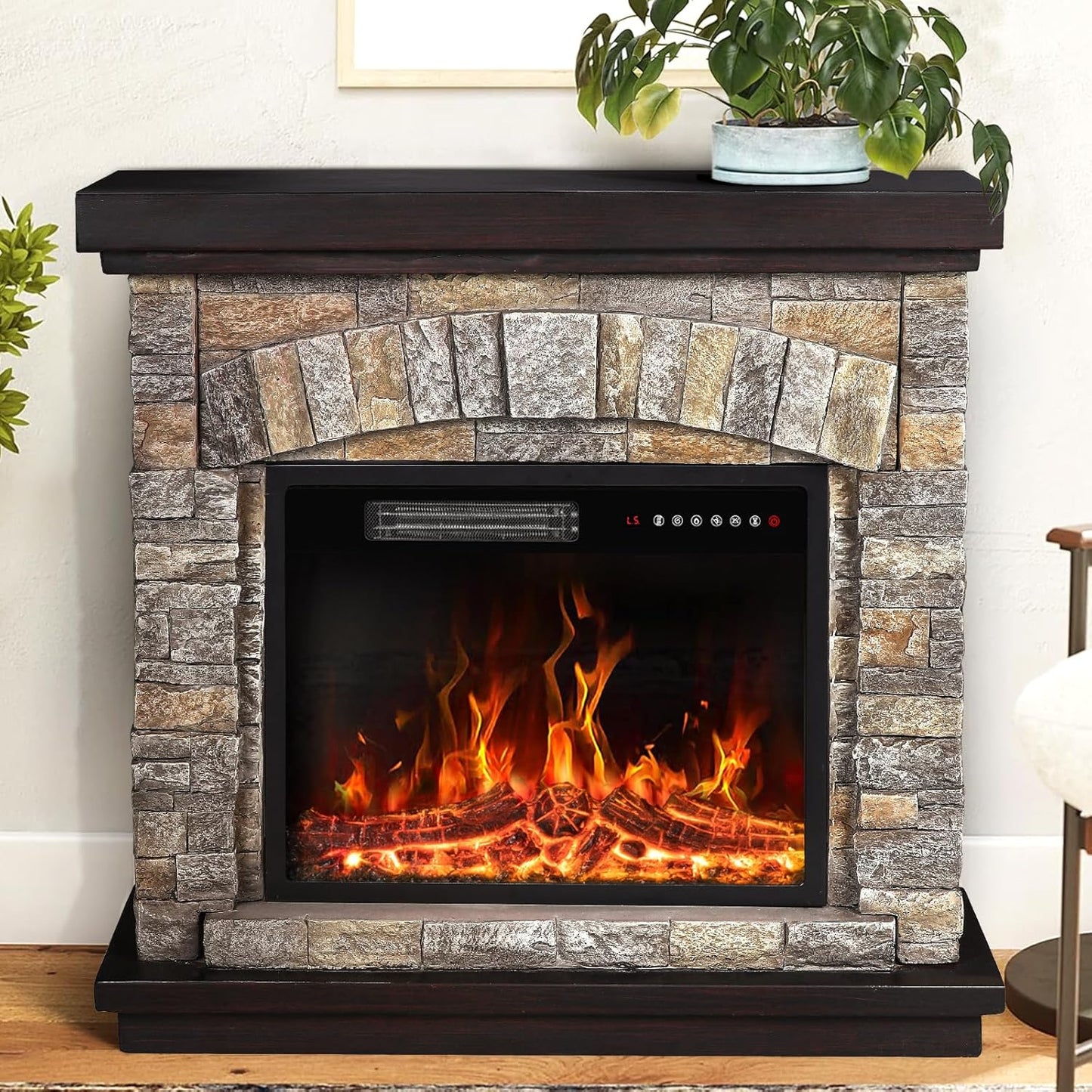 Pukami Stone Fireplace TV Stand | Realistic Flame | Remote Control