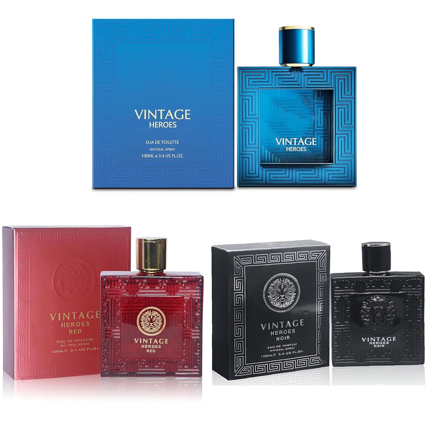 3Pack Men Colognes Vintage Heroes Series Eau De Parfume Spray
