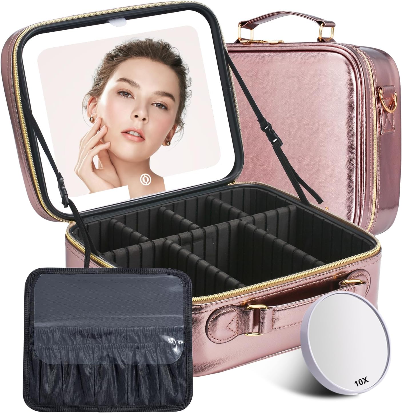 Mocado Travel Makeup Bag with LED Lighted Mirror for Organizing